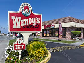 Wendy's fast food restaurant exterior and sign.