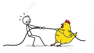Funny Tug of War Stick Figure and Chicken Cartoon Animation Sequence