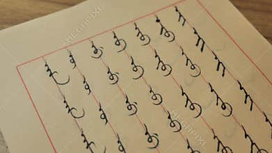 close shot of Chinese manchu language Calligraphy writing