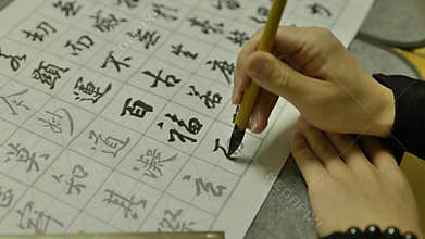 Close shot of Chinese calligraphy writing
