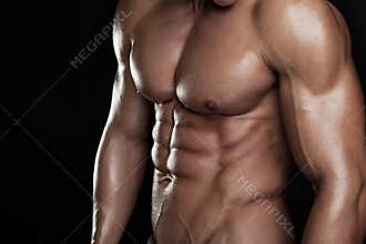 Strong Athletic Man Fitness Model Torso showing six pack abs.