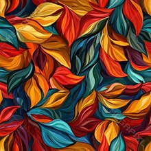 Vibrant abstract autumn leaves in bold patterns