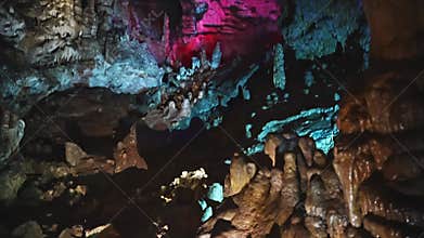 A cave with stalagmites and stalactites.