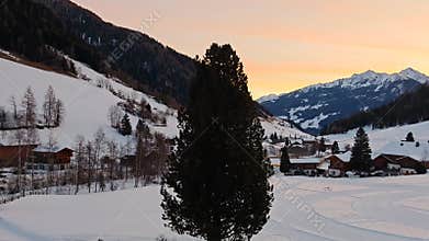 Wonderful panorama of Rio Bianco alpine village with snow