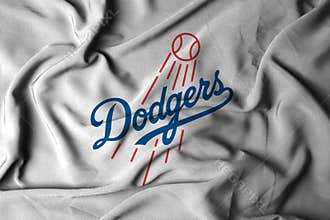 flag with the logo of the MLB Los Angeles Dodgers baseball team