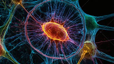 Confocal Microscopy Image of a Nucleus Undergoing Transcription with Fluorescent Markers Highlighting RNA Synthesis Sites