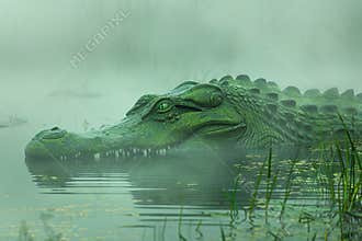 Terrifying scary sea monster in dark depths of deep blue ocean, abstract vivid composition consists of fictional unreal