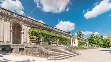 Palais du Capitole timelapse hyperlapse in Jardin public de Bordeaux, France