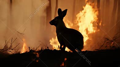 Courageous hare navigates through the scorching blaze, defying the odds