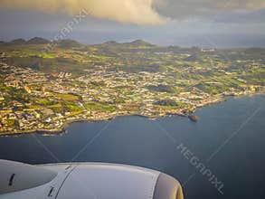 Azores islands. Aerial view of a tropical island in the middle of Atlantic ocean