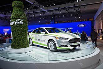 Ford Fusion Energi Coca-Cola o car on display at the LA Auto Show.