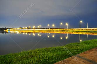 A Lighted road by Lower Seletar Reservoir
