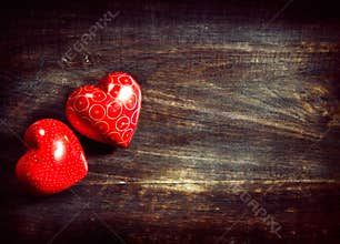 Valentines Hearts over Wood