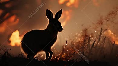 Courageous hare navigates through the scorching blaze, defying the odds