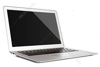 Laptop with blank screen isolated on white