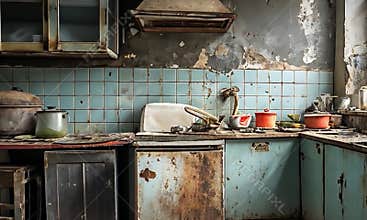 Abandoned Vintage Kitchen with Worn Cabinets – 4K Footage