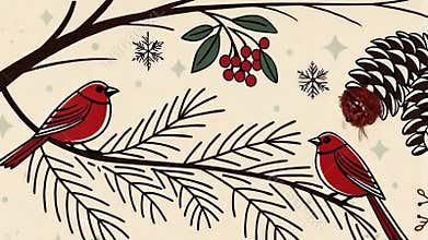 Winter birds on snowy branch, holiday season and wildlife stock footage Generative AI