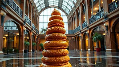 Stacked donuts tower, sweet dessert and pastry indulgence stock footage Generative AI