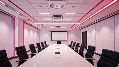 Empty conference room, business meeting and corporate space stock footage Generative AI
