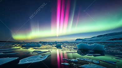 Aurora borealis over icebergs, northern lights and arctic wonder stock footage Generative AI