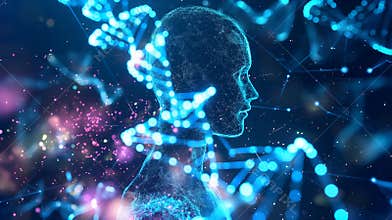 This artwork depicts a futuristic vision of youth genetic enhancements via bioengineering