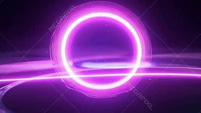 A glowing, neon colored circle is floating in the air