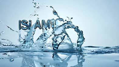 A water droplet is falling on the word Islamic banking. The word is written in a