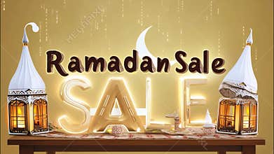 A table with two lamps and a sign that says Ramadan Sale