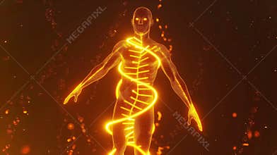 A glowing figure showcases genetic tricks to extend youth with innovative technologies