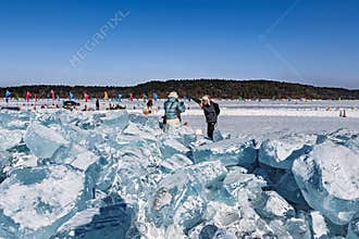 Changchun, China: China\'s Jingyuetan Blue Ice Area has become a great place for tourists to enjoy winter romance