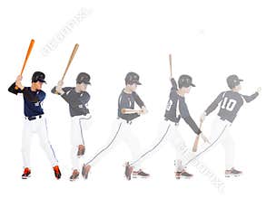 Baseball player from ready to hitting ball , all movements