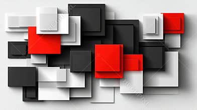 Abstract Red, White, and Black Squares