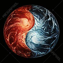 Yin-Yang symbol in fire and ice with fluid textures