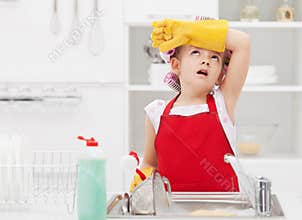 Little housekeeping fairy tired of home chores