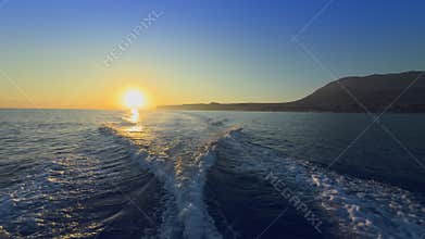 Stern boat Wake at cruising speed on the Mediterranean coast