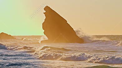 The cliffs of the famous Cabo da Roca, the westernmost point of the European continent, are washed by the huge waves of