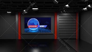 3D Virtual TV Studio News, Backdrop For TV Shows .TV On Wall.3D Virtual News Studio Background