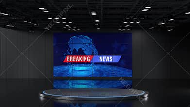 3D Virtual TV Studio News, Backdrop For TV Shows .TV On Wall.3D Virtual News Studio Background