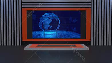 3D Virtual TV Studio News, Backdrop For TV Shows .TV On Wall.3D Virtual News Studio Background