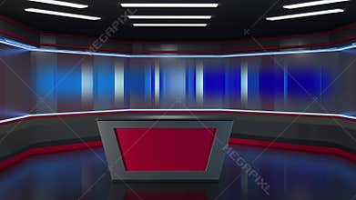 3D Virtual TV Studio News, Backdrop For TV Shows .TV On Wall.3D Virtual News Studio Background
