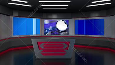 3D Virtual TV Studio News, Backdrop For TV Shows .TV On Wall.3D Virtual News Studio Background