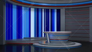 3D Virtual TV Studio News, Backdrop For TV Shows .TV On Wall.3D Virtual News Studio Background