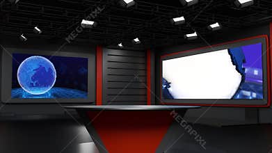 3D Virtual TV Studio News, Backdrop For TV Shows .TV On Wall.3D Virtual News Studio Background