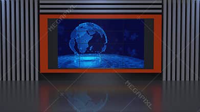 3D Virtual TV Studio News, Backdrop For TV Shows .TV On Wall.3D Virtual News Studio Background