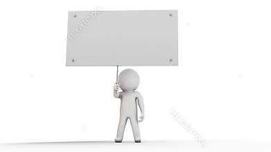 3d beautiful man with blank sign or card