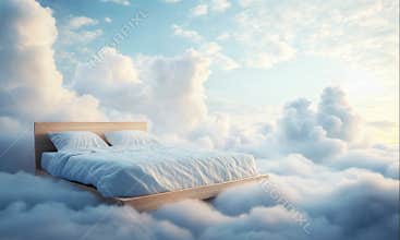 cozy bed in soft slowly moving clouds