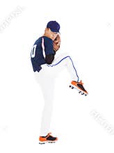 Baseball player pitcher ready pose throwing ball