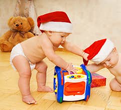 Babies in Christmas hats