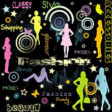 Fashion advertisement with colored women silhouett