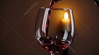 Red wine pours delicately into glass under candlelight radiating luxury intimacy relaxation